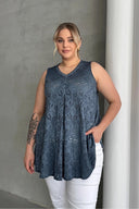 חולצה במידות גדולות צווארון V חולצה ללא שרוולים פרטי תחרה ללא בטנה 302966