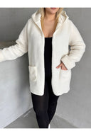 ז׳קט במידות גדולות ללא סגירה כיסים קפוצ׳ון דק פלוש 301256