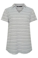 חולצה במידות גדולות שרוול קצר צווארון V פסים 303436