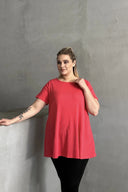 חולצה במידות גדולות שרוול קצר צווארון עגול גזרה מתרחבת בייסיק 100-50