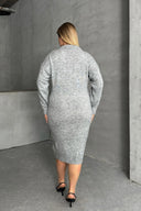 שמלה במידות גדולות צווארון V שרוול ארוך סרוגה 302335