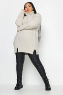 סוודר במידות גדולות שרוול ארוך צווארון גולף בד במרקם 302801