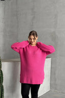 סוודר במידות גדולות שרוול ארוך צווארון עגול טריקו דק 302140