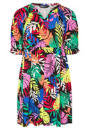 שמלה במידות גדולות צווארון V דוגמת פרחים מיני 304070