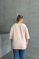 סוודר במידות גדולות חצי שרוול צווארון עגול פרטי כפתורים 303072