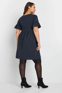 שמלה במידות גדולות צווארון עגול שרוול קצר פרפר מותן אלסטית מיני 303646