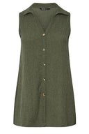 חולצה מכופתרת במידות גדולות צווארון V חולצה ללא שרוולים עם כפתורים בד גמיש 322691