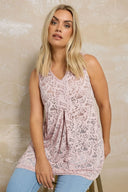 חולצה במידות גדולות צווארון V ללא שרוולים פרטי תחרה ללא בטנה 304103