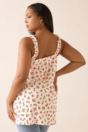 חולצה במידות גדולות דוגמת פרחים צווארון מרובע חולצה ללא שרוולים 322688