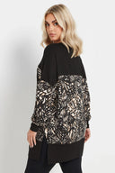 חולצה במידות גדולות צווארון V שרוול ארוך שסע קולר עם גומי 303724