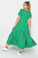 שמלה במידות גדולות צווארון V דוגמת נקודות מידי חצי שרוול 302352