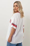 טישירט במידות גדולות צווארון V שרוול קצר עם הדפס רשת 303495