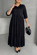 שמלה ארוכה במידות גדולות חצי שרוול צווארון V גומי במותן 302150