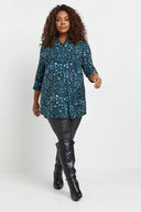 חולצה במידות גדולות חצי שרוול צווארון חריץ עם הדפס 322164