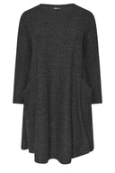 שמלה במידות גדולות מתרחב שרוול ארוך צווארון עגול עם כיסים 270083