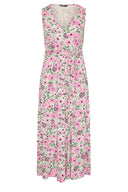 שמלה במידות גדולות צווארון V חולצה ללא שרוולים חגורה במותן דוגמת פרחים מקסי 303990