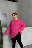 סוודר במידות גדולות שרוול ארוך צווארון עגול טריקו דק 302140