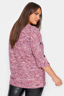 סריג במידות גדולות חצי שרוול צווארון עגול פרטי תיקתקים 302626