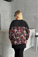 חולצה במידות גדולות לייקרה צווארון V שרוול ארוך עם הדפס 303363