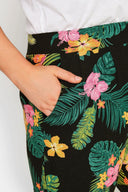 מכנס במידות גדולות מכפלת צרה עם הדפס עם כיסים גזרת גזר עם לייקרה 143447