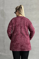 סווטשירט במידות גדולות שרוול ארוך צווארון עגול עם כיס קדמי עם הדפס 106-78