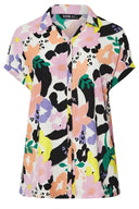 חולצה מכופתרת במידות גדולות עם כפתורים שרוול קצר דוגמת פרחים 304181