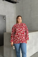 חולצה במידות גדולות שרוול ארוך צווארון עומד עם הדפס E15233