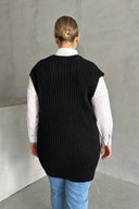 סוודר במידות גדולות צווארון V שרוול קצר טריקו 302134