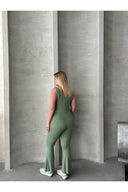 אוברול במידות גדולות ללא שרוולים רגל מתרחבת ללא סגירה גמיש 224983