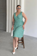 שמלה במידות גדולות צווארון V גומי במותן דוגמת פרחים 300916