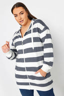 סווטשירט במידות גדולות קפוצ'ון רוכסן דוגמת פסים שרוול ארוך 302936