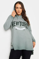 קפוצ׳ון במידות גדולות שרוול ארוך גב ארוך עם הדפס שטוף 302683