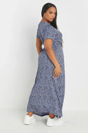 שמלה במידות גדולות צווארון V שרוול קצר קשירה בחזית מקסי 303506