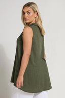 חולצה מכופתרת במידות גדולות צווארון V חולצה ללא שרוולים עם כפתורים בד גמיש 322691