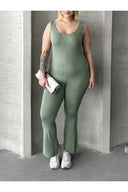 אוברול במידות גדולות ללא שרוולים רגל מתרחבת ללא סגירה גמיש 224983