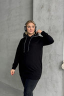 שמלה במידות גדולות שרוול ארוך קפוצ׳ון בד רך 303590