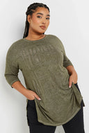 טישירט במידות גדולות חצי שרוול צווארון עגול מעוטרת באבנים 173260