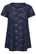 טישירט במידות גדולות צווארון V שרוול קצר תחרה ללא בטנה 304095