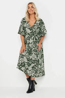 שמלה במידות גדולות שרוול קצר צווארון V קשירה מעטפת 137988