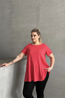 חולצה במידות גדולות שרוול קצר צווארון עגול גזרה מתרחבת בייסיק 100-50