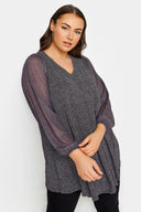 חולצה במידות גדולות שרוול ארוך צווארון V פרטי טול קפלים 302828