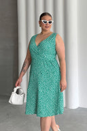 שמלה במידות גדולות צווארון V גומי במותן דוגמת פרחים 300916