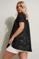 טישירט במידות גדולות צווארון V חולצה ללא שרוולים תחרה ללא בטנה 304094