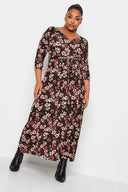 שמלה במידות גדולות צווארון V דוגמת פרחים קשירה במותן שרוול קצר מעטפת 302638