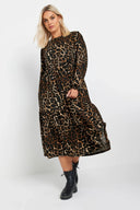 שמלה במידות גדולות שרוול בלון דוגמת נמר צווארון עגול 270014