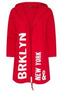 קרדיגן ארוך  במידות גדולות קפוצ'ון דוגמת כתוב שרוול ארוך ללא כיסים 303982