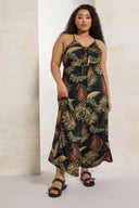 שמלה במידות גדולות מקסי דוגמת עלים ללא שרוולים כתפיות מחשוף 303485