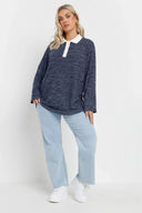 סוודר במידות גדולות צווארון קלאסי שרוול ארוך בד במרקם 285043