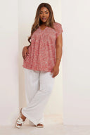 טישירט במידות גדולות שרוול קצר צווארון V דוגמת פרחים 322657