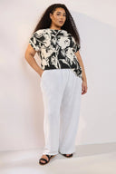 טישירט במידות גדולות צווארון עגול בד במרקם עם הדפס 304115